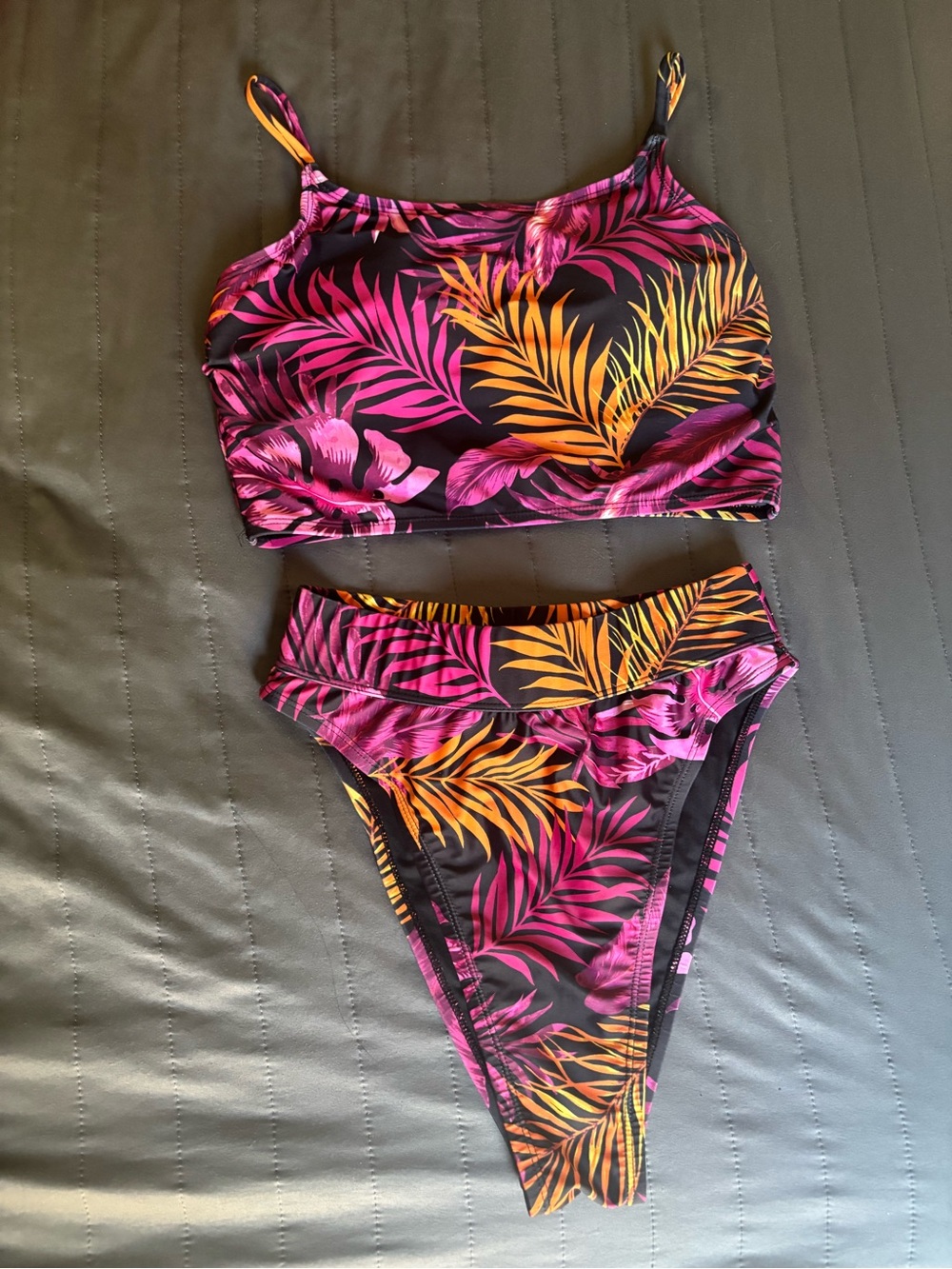 Fashion Nova Pink & Orange Tropical Two-Piece Swim Set